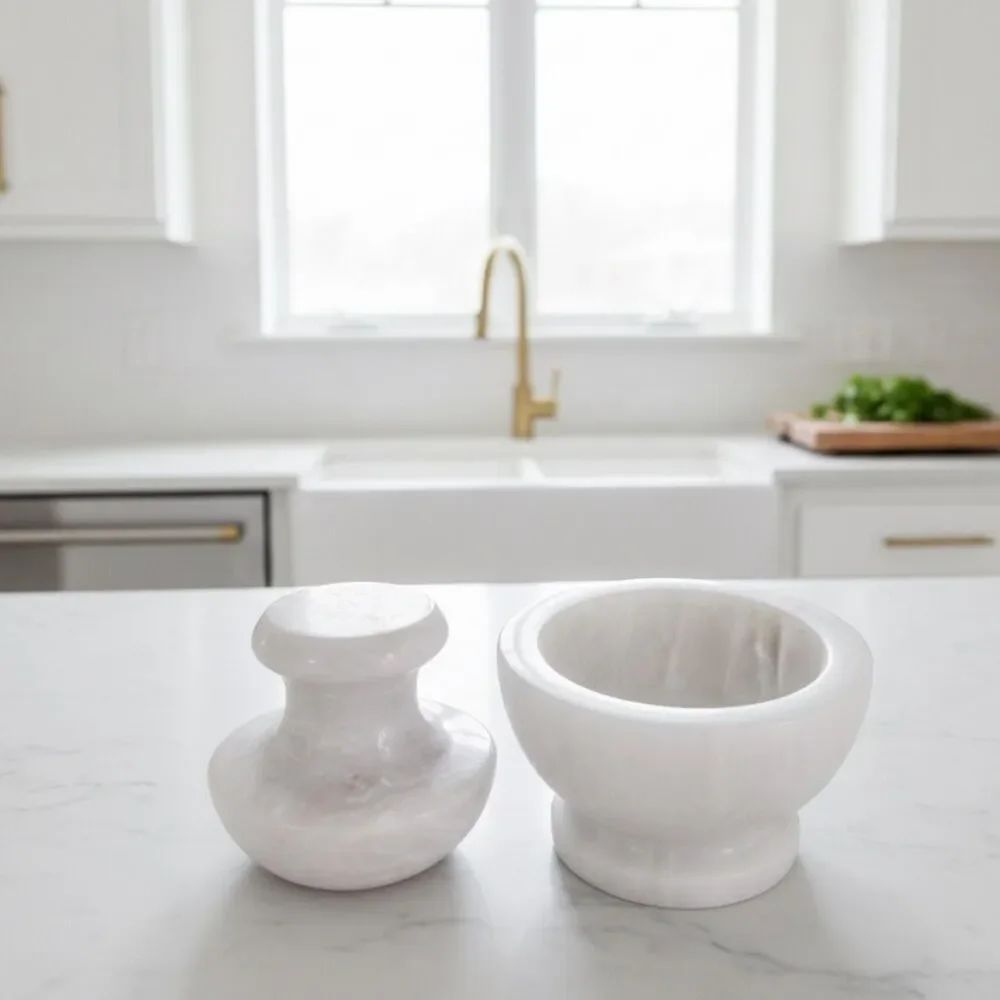 Marble Mushroom Mortar & Pestle Set, Herb Grinder Kitchen Decor, white marble